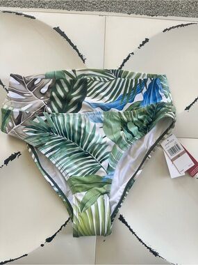 Jantzen Multi-Green Tropical Leaf High-Rise Bikini Bottoms